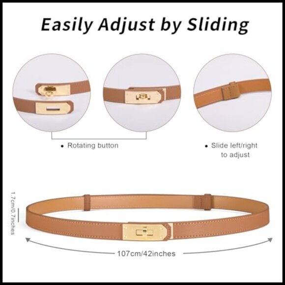 Thin Leather Belt Adjustable Gold Buckle for Office Wedding Jeans main image 5